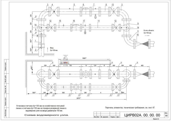 Водомерный узел I-150 ЦИРВ 02А.00.00.00 лист 86, 87 I-150 ЦИРВ 02А.00.00.00 лист 86, 87