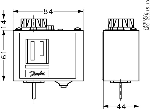 Danfoss 060L112166 — Реле температуры (термостат) KP, IP 30/44, диапазон регулирования 20...60 °C, длина трубки 2 м