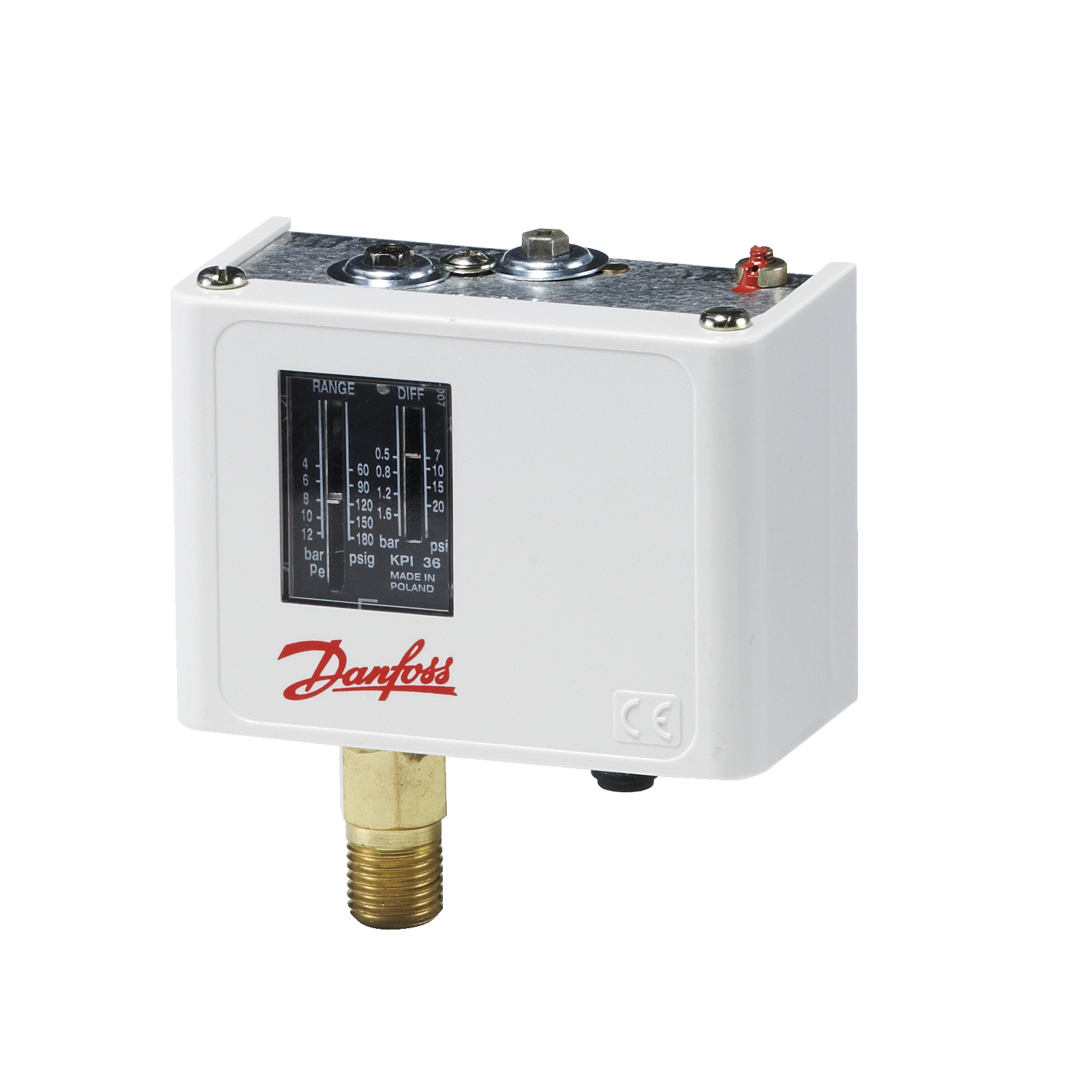 Danfoss 060-113066 — Реле давления для общепромышленного применения KPI 35, диапазон настройки уставки -0,2-8 бар, дифференциал 0,4-1,5 бар, присоединение G 1/4