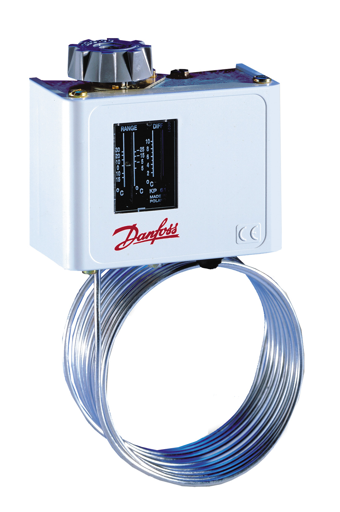 Danfoss 060L110766 — Реле температуры (термостат) KP 63, IP 30/44, диапазон регулирования -50...-10 °C, длина трубки 2 м